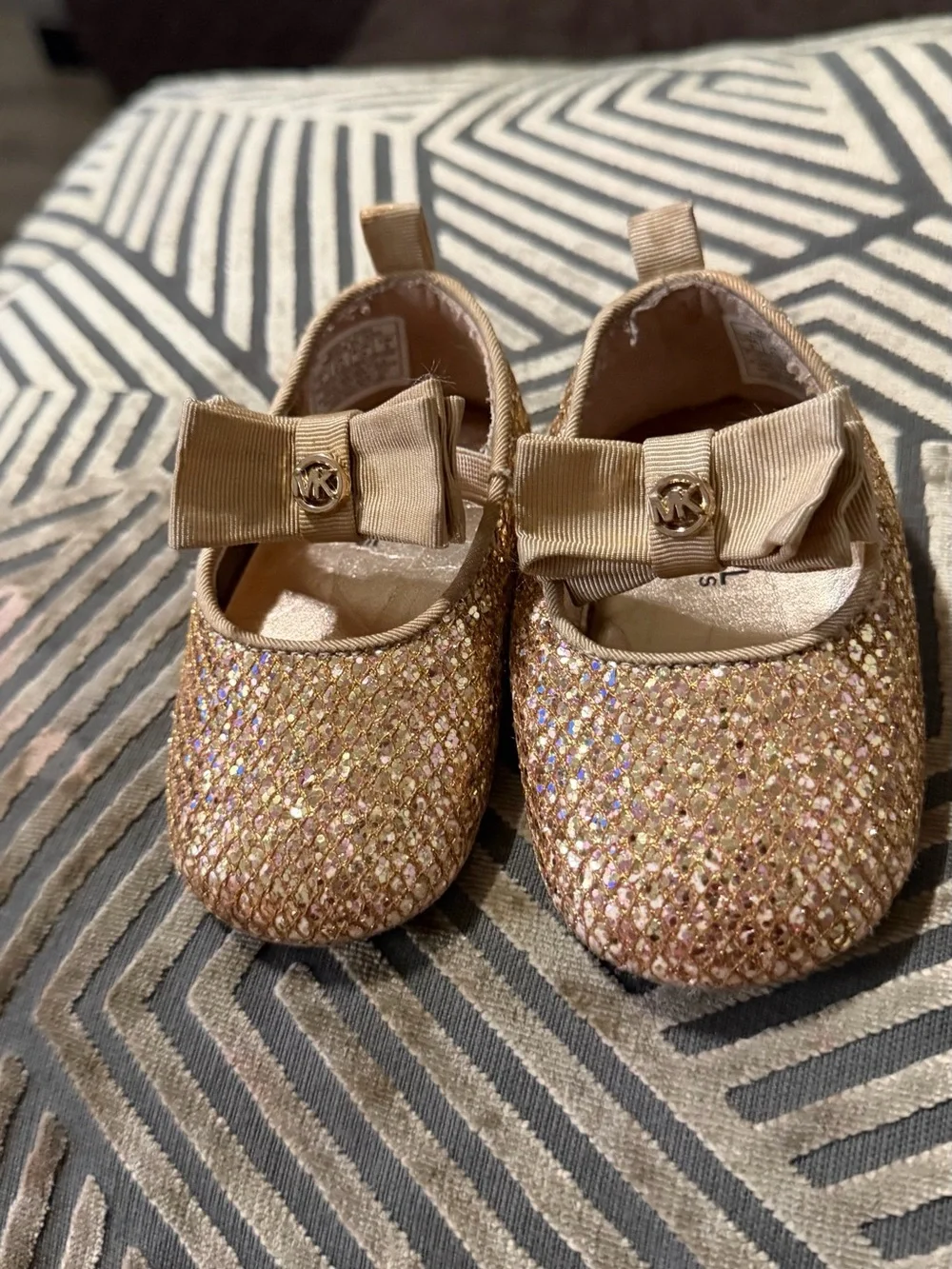 Michael Kors Glitter Gold Baby Mary Jane Shoes with Bow